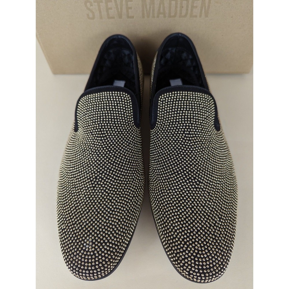 Steve Madden Mezmoryz Loafers Mens 9 Black Gold Studded Slip On Shoes NWB - Picture 8 of 14